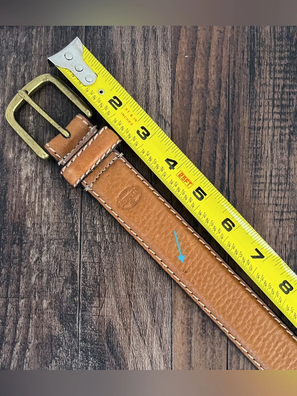 Lucky Brand Pebbled Leather Belt Solid Brass Buckle Preppy Classic Size 42 Tan